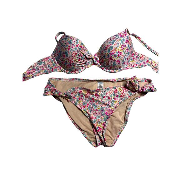 None and/or Unknown Other - Floral Bikini Bow Set Top S Bottom M Ditsy Floral Feminine Coquette Padded Top